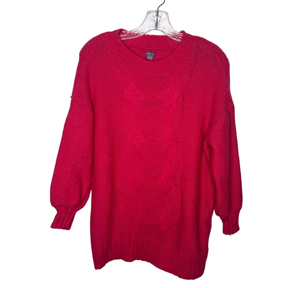 Aerie Oversized Cable Knit Sweater Fuchsia Pink Long Sleeve Crew Neck XS TP